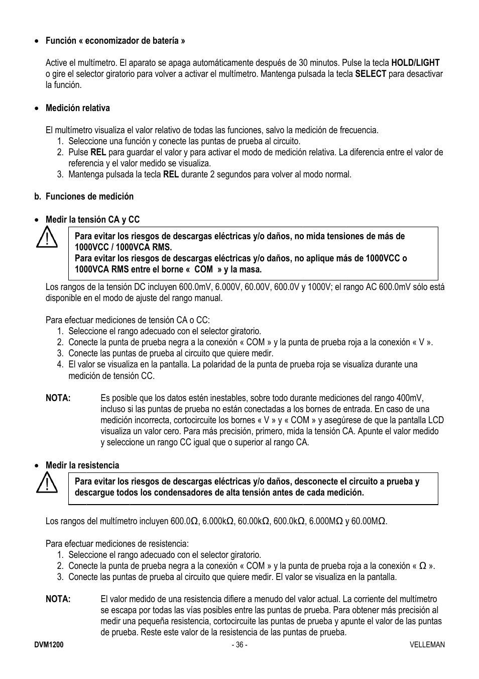 Velleman DVM1200 User Manual | Page 36 / 74