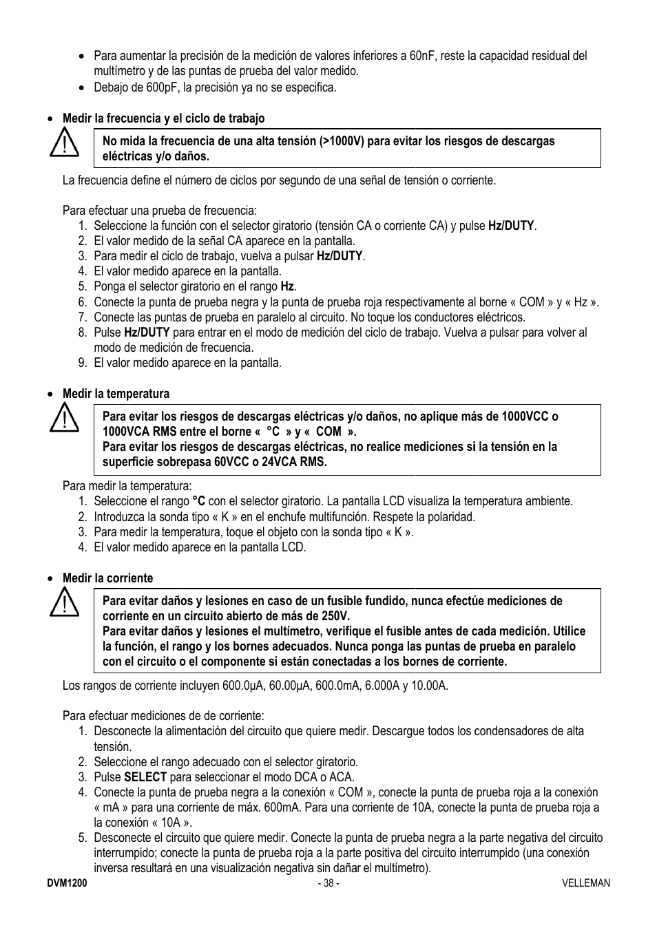 Velleman DVM1200 User Manual | Page 38 / 74
