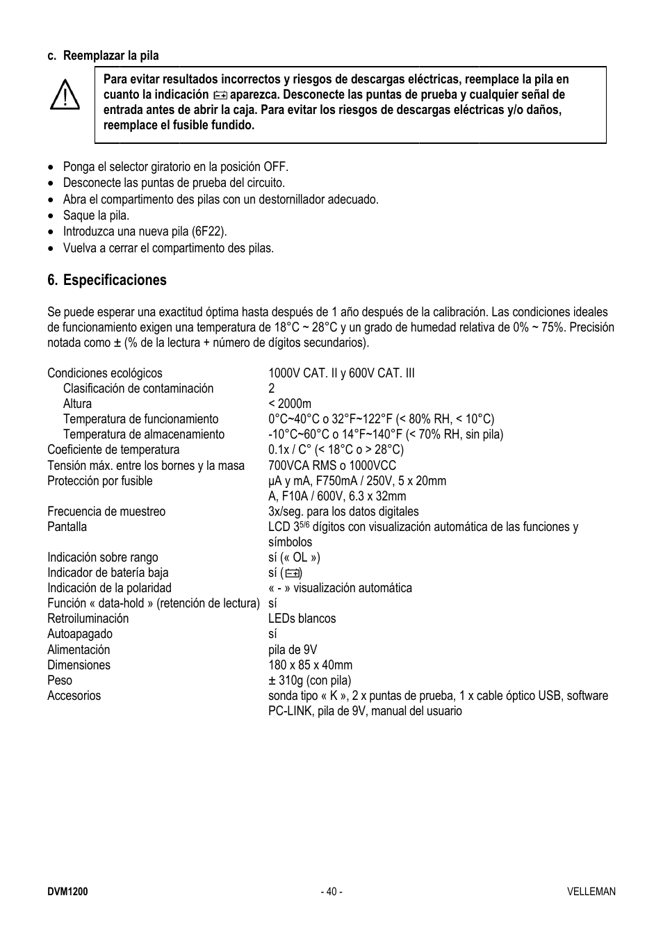 Velleman DVM1200 User Manual | Page 40 / 74