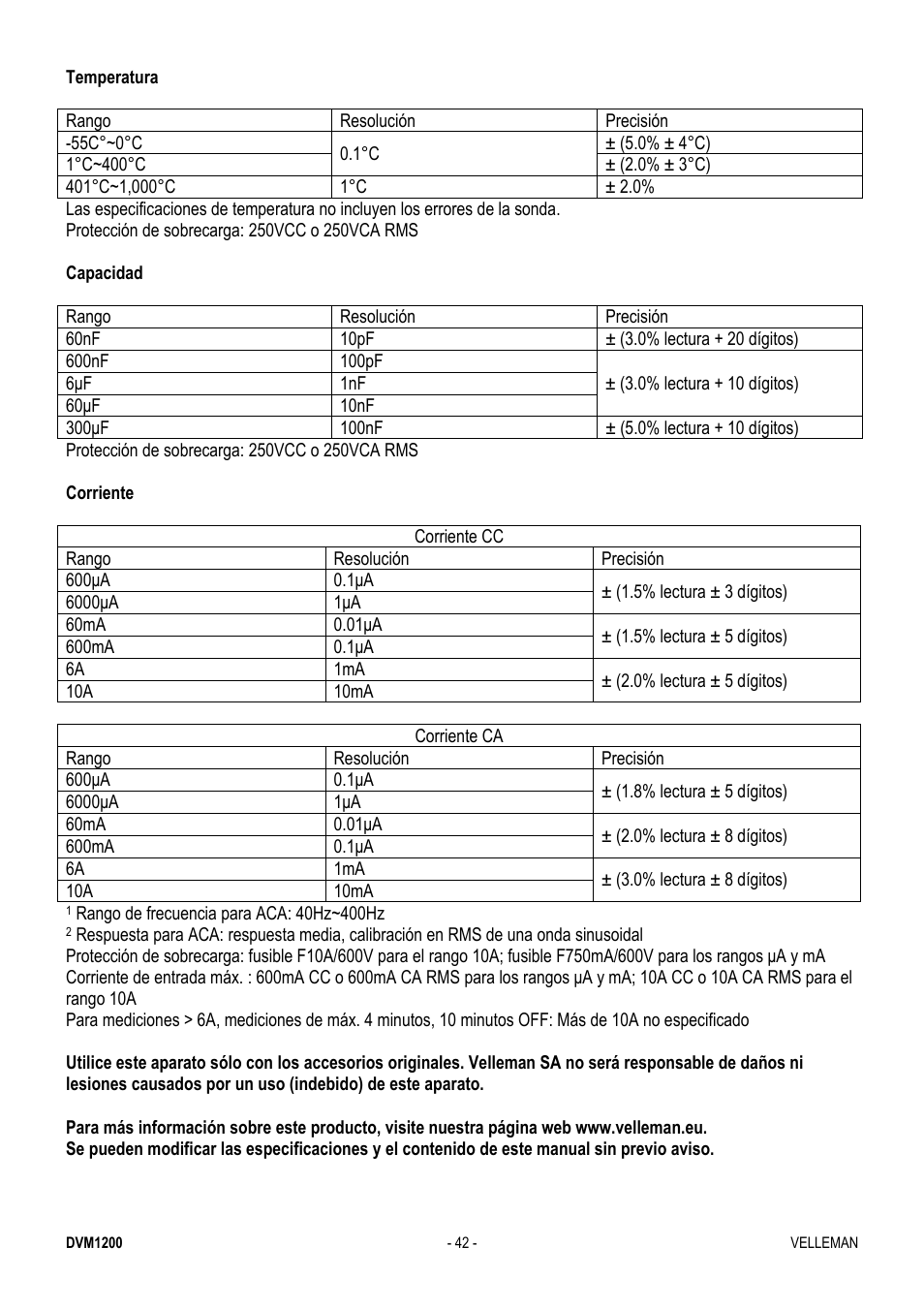 Velleman DVM1200 User Manual | Page 42 / 74