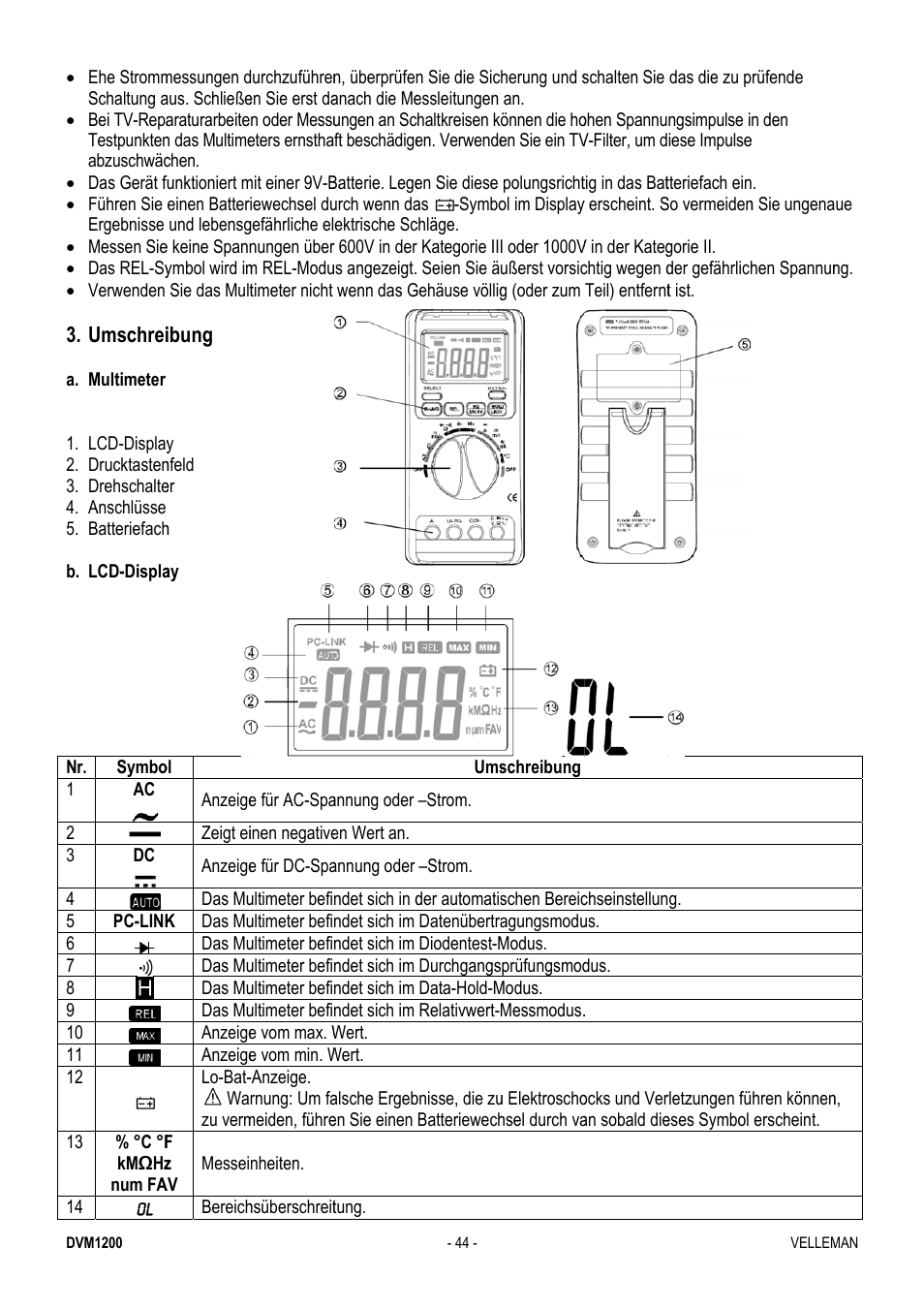 Velleman DVM1200 User Manual | Page 44 / 74