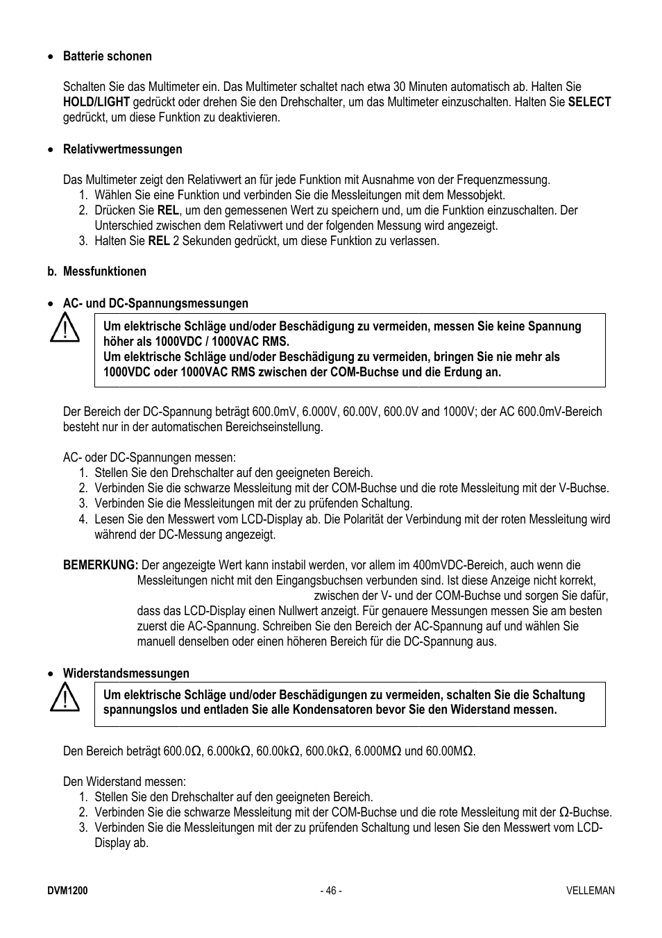 Velleman DVM1200 User Manual | Page 46 / 74