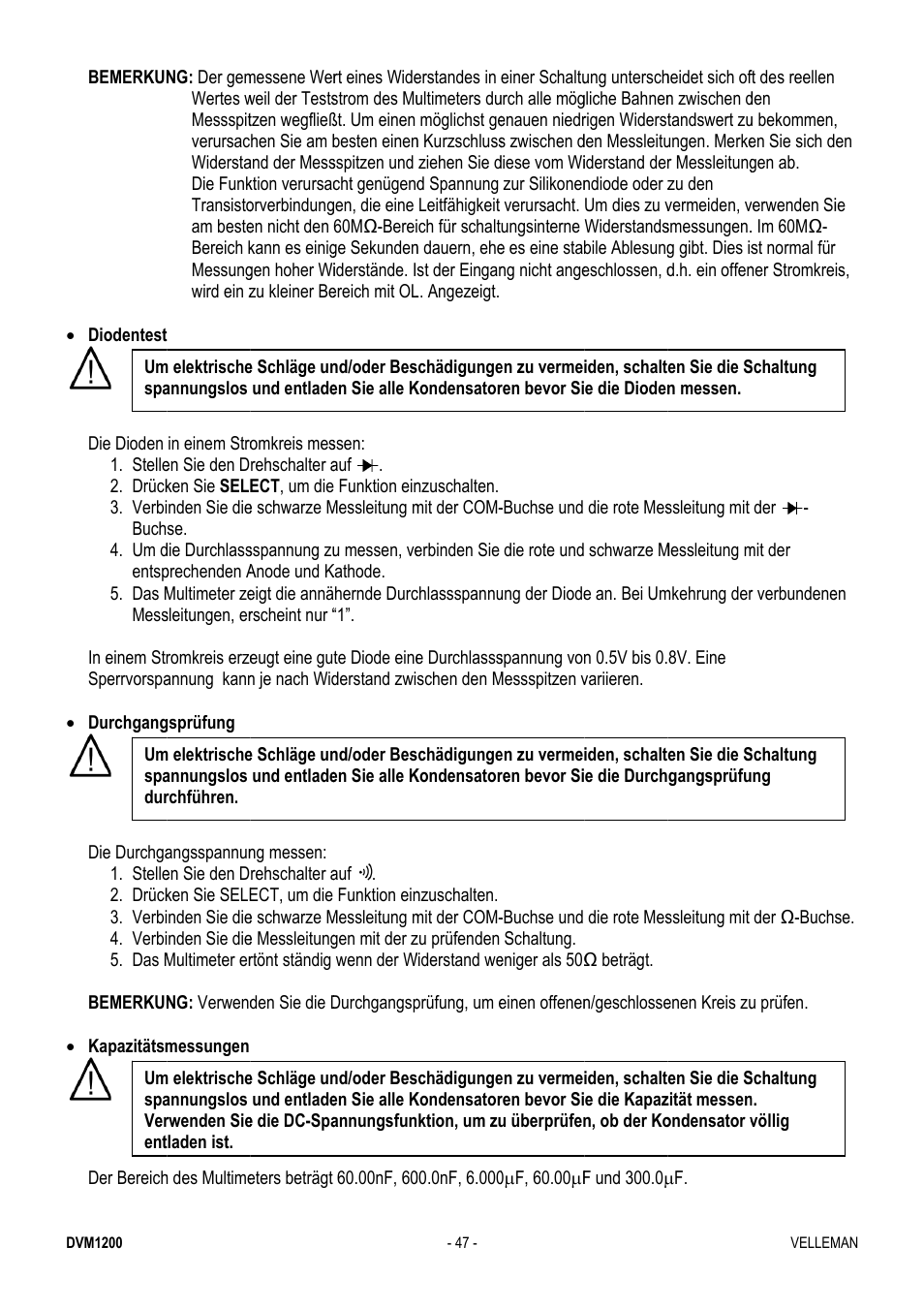 Velleman DVM1200 User Manual | Page 47 / 74