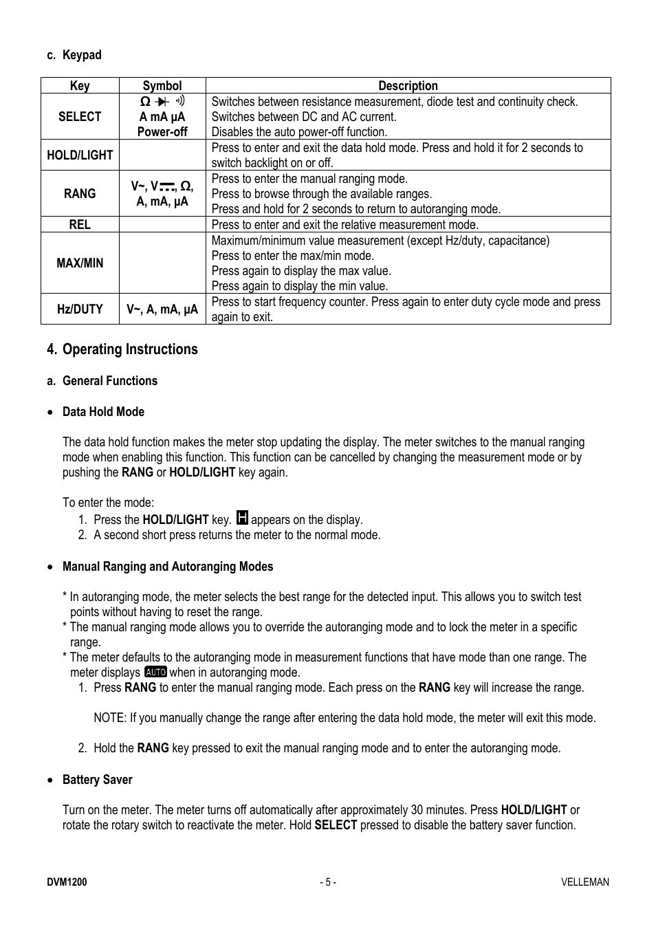 Velleman DVM1200 User Manual | Page 5 / 74