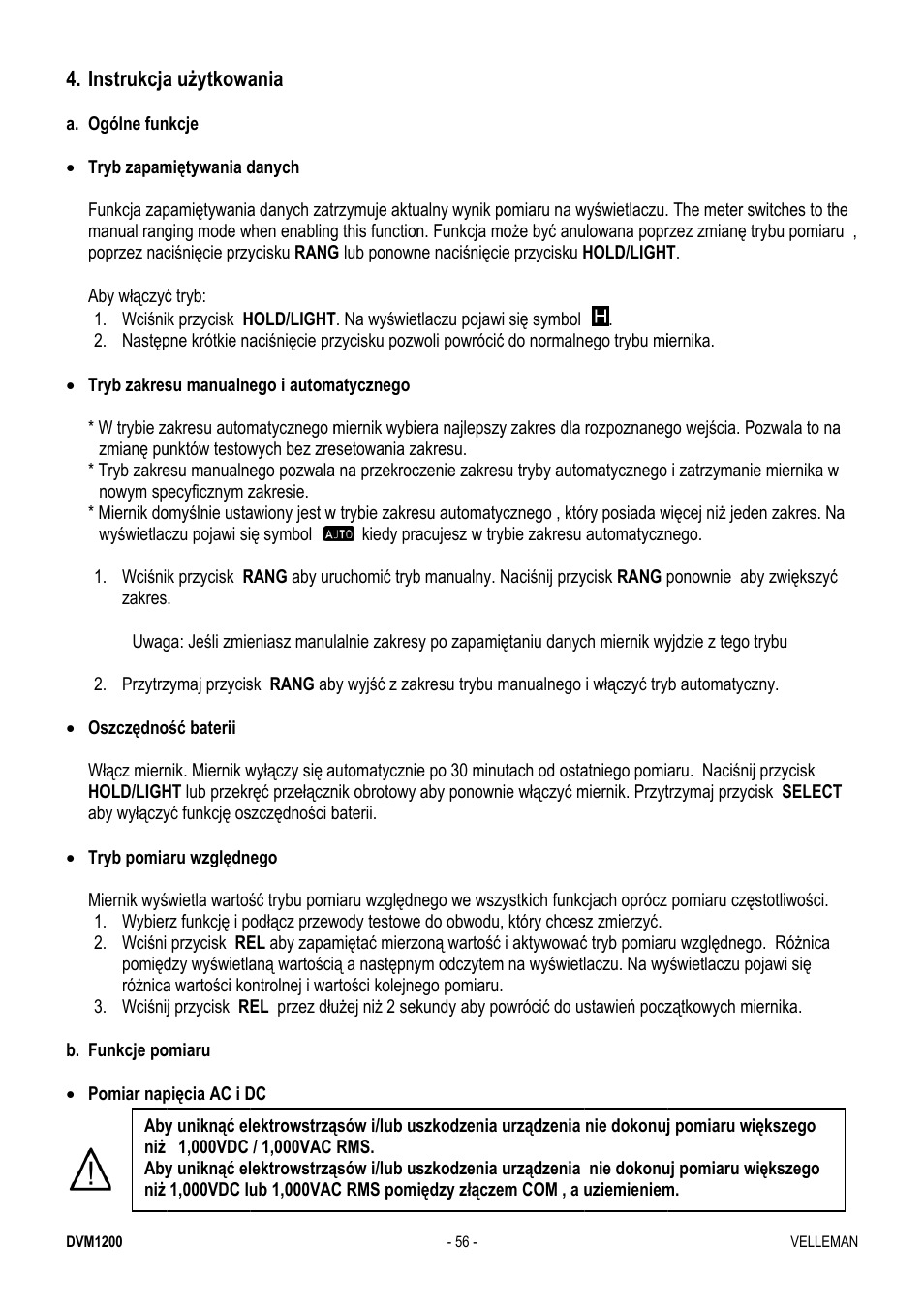 Velleman DVM1200 User Manual | Page 56 / 74