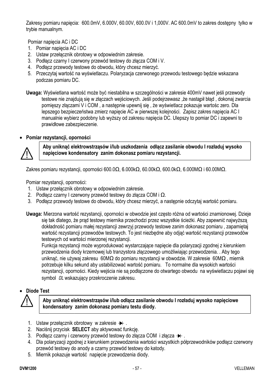 Velleman DVM1200 User Manual | Page 57 / 74