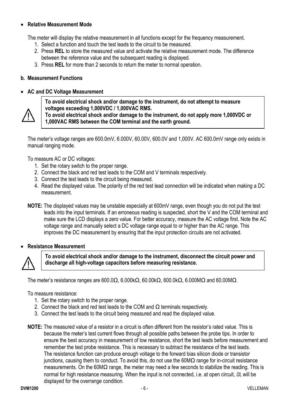 Velleman DVM1200 User Manual | Page 6 / 74