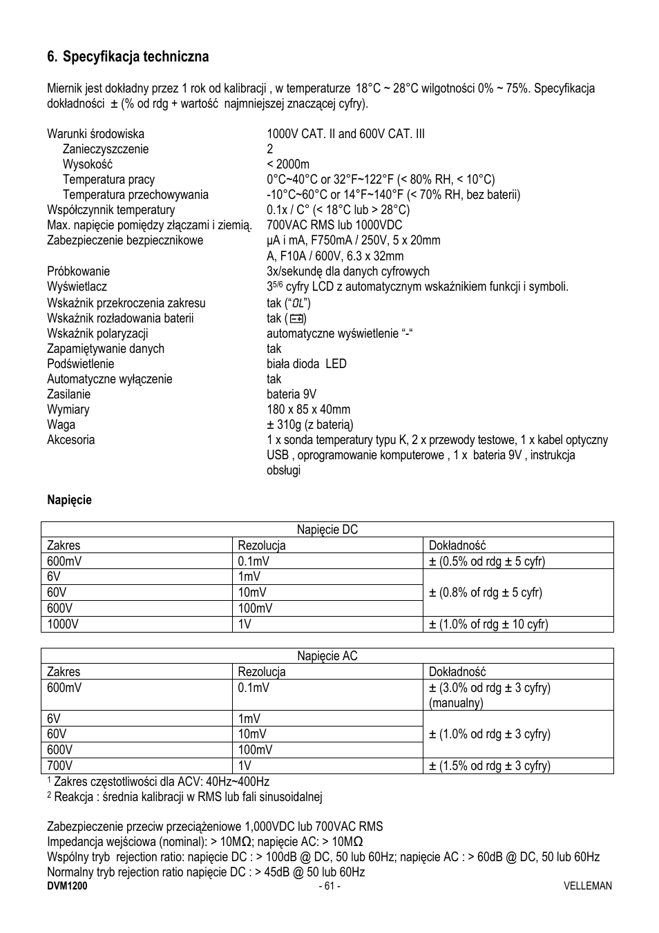 Velleman DVM1200 User Manual | Page 61 / 74