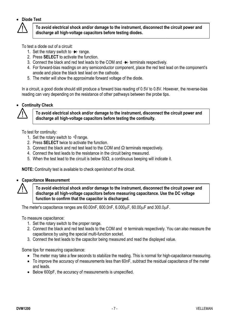 Velleman DVM1200 User Manual | Page 7 / 74