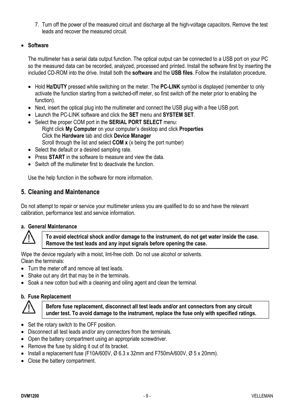 Velleman DVM1200 User Manual | Page 9 / 74