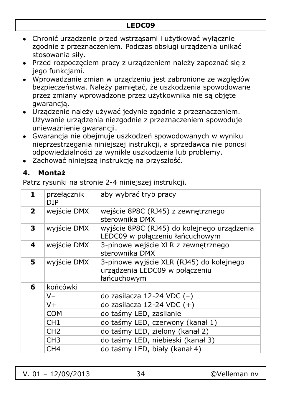 Montaż | Velleman LEDC09 User Manual | Page 34 / 44