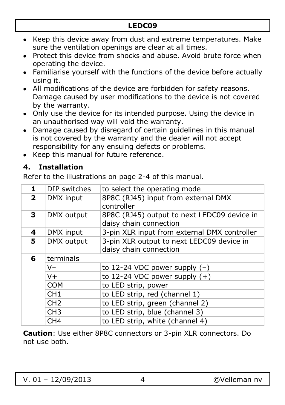 Installation | Velleman LEDC09 User Manual | Page 4 / 44