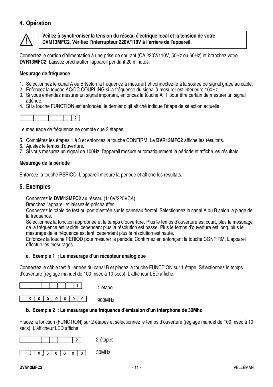 Opération, Exemples | Velleman DVM13MFC2 User Manual | Page 11 / 23