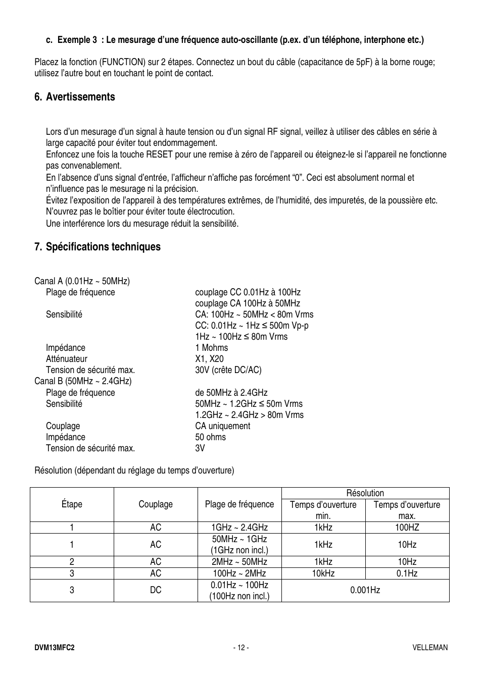 Velleman DVM13MFC2 User Manual | Page 12 / 23