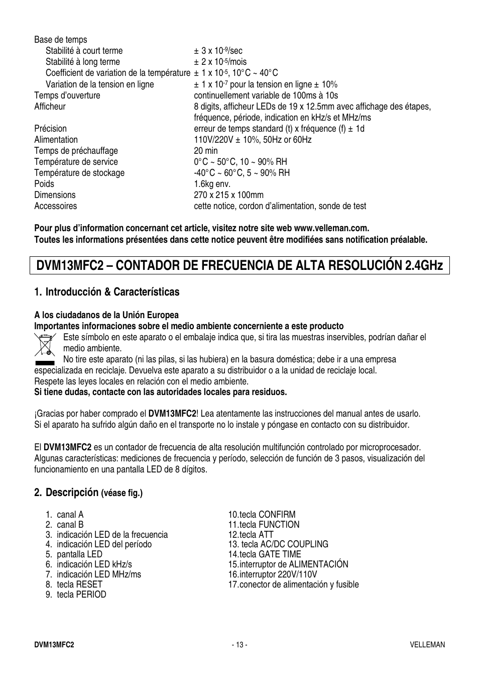 Velleman DVM13MFC2 User Manual | Page 13 / 23
