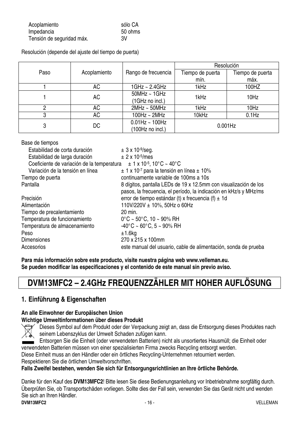 Einführung & eigenschaften | Velleman DVM13MFC2 User Manual | Page 16 / 23