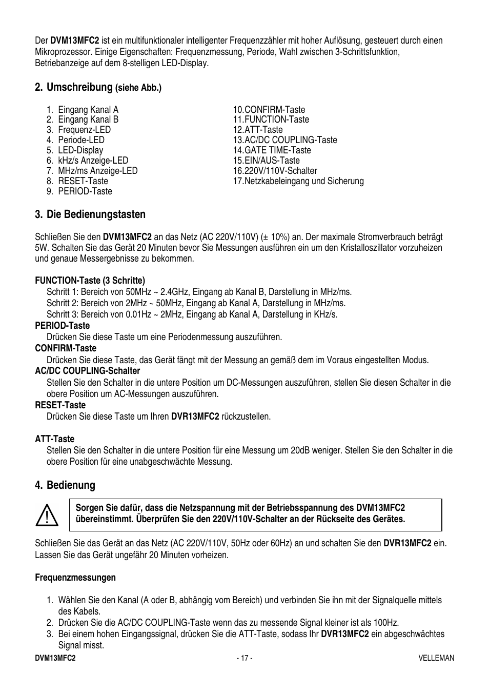 Velleman DVM13MFC2 User Manual | Page 17 / 23