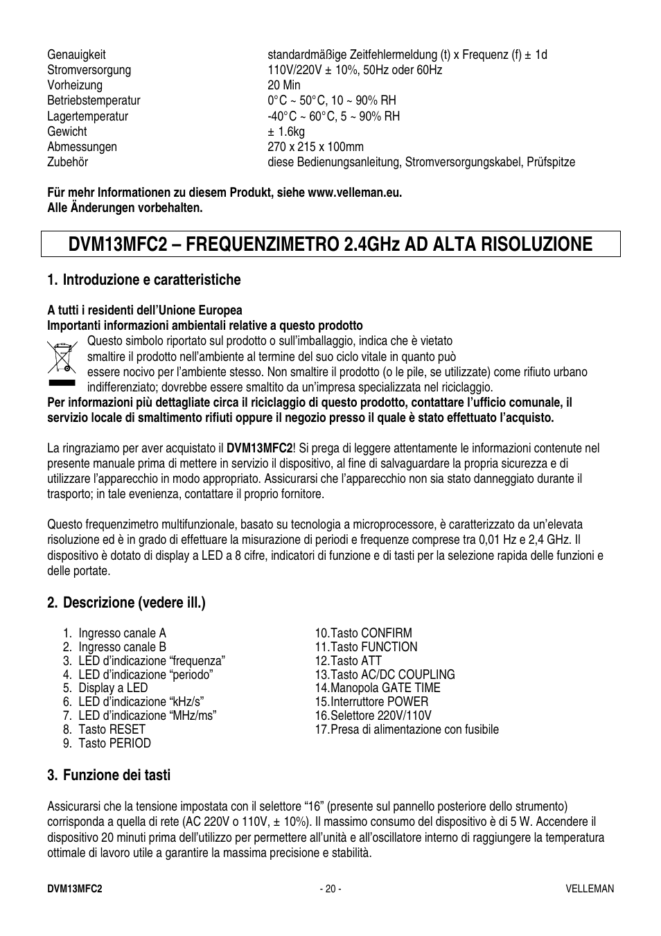 Velleman DVM13MFC2 User Manual | Page 20 / 23