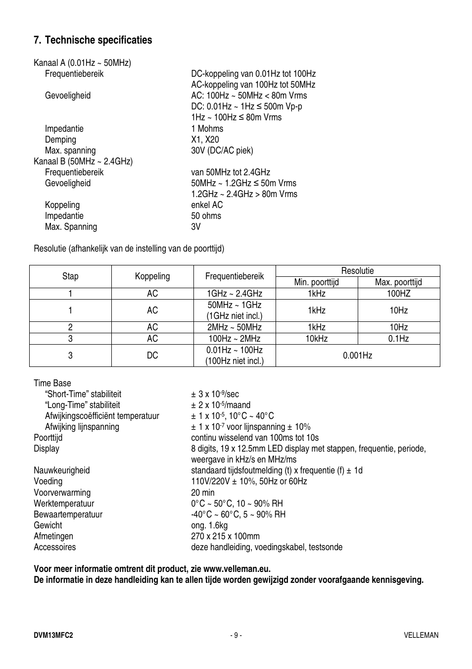 Velleman DVM13MFC2 User Manual | Page 9 / 23