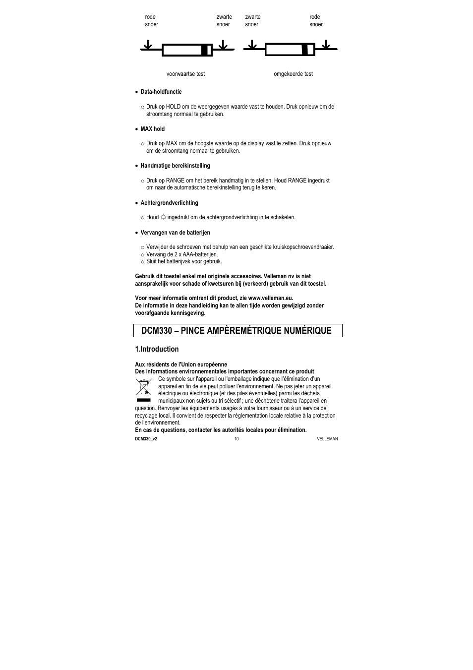 Dcm330 – pince ampèremétrique numérique, Introduction | Velleman DCM330 User Manual | Page 10 / 29