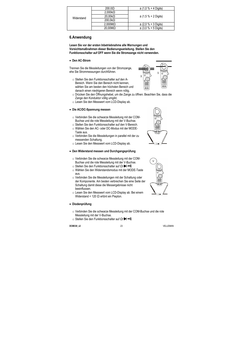 Anwendung | Velleman DCM330 User Manual | Page 23 / 29