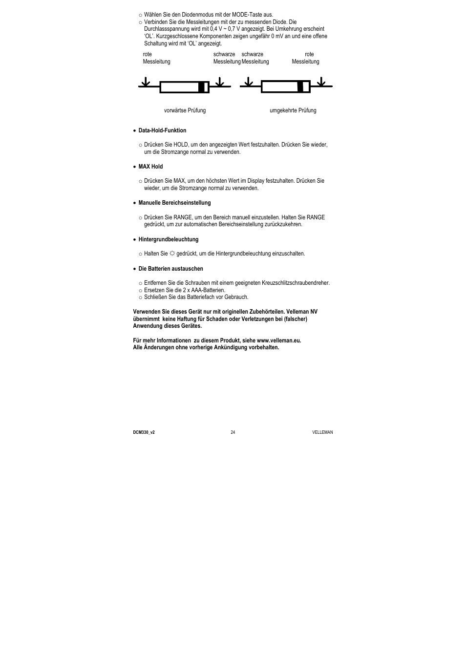 Velleman DCM330 User Manual | Page 24 / 29