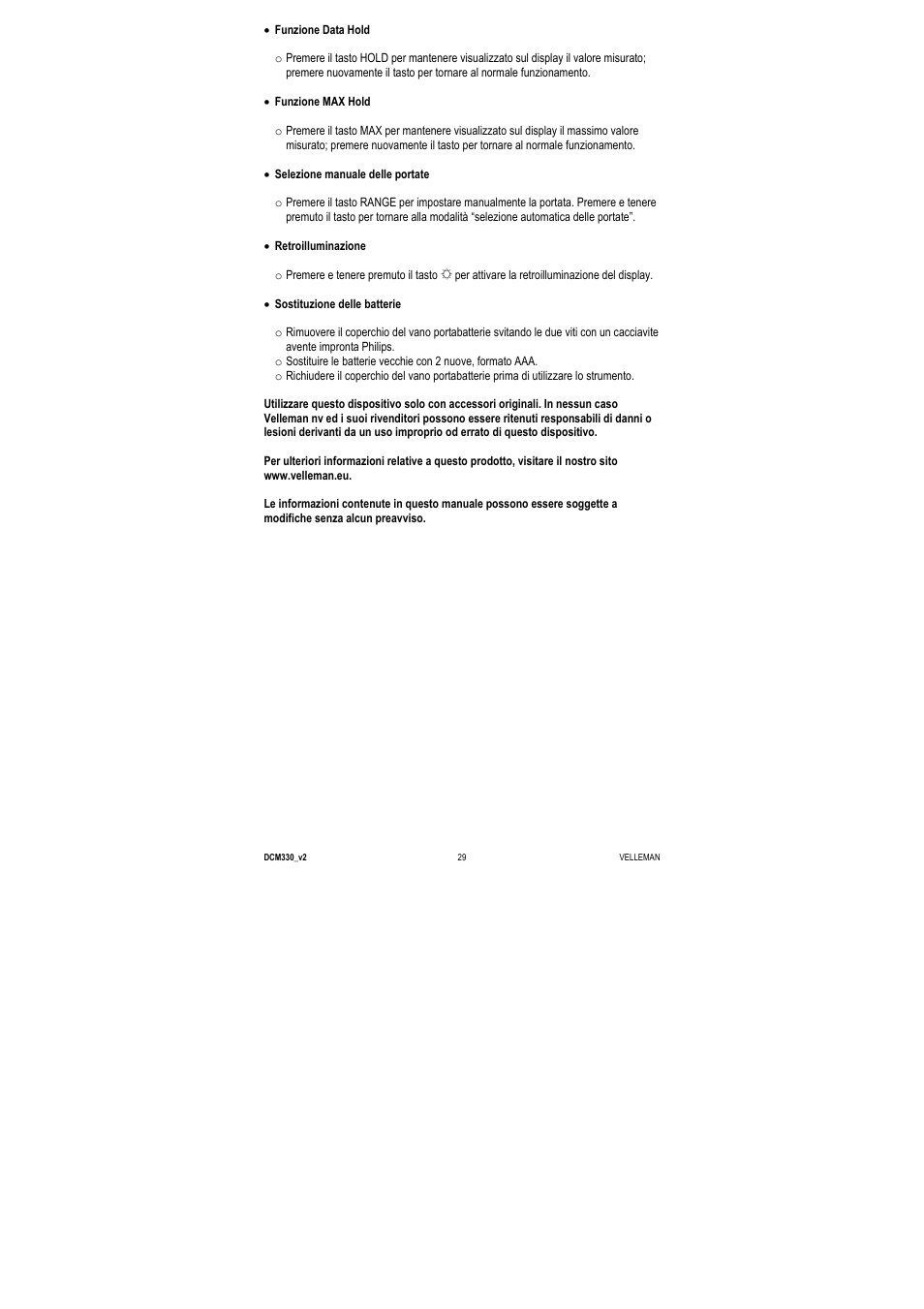 Velleman DCM330 User Manual | Page 29 / 29