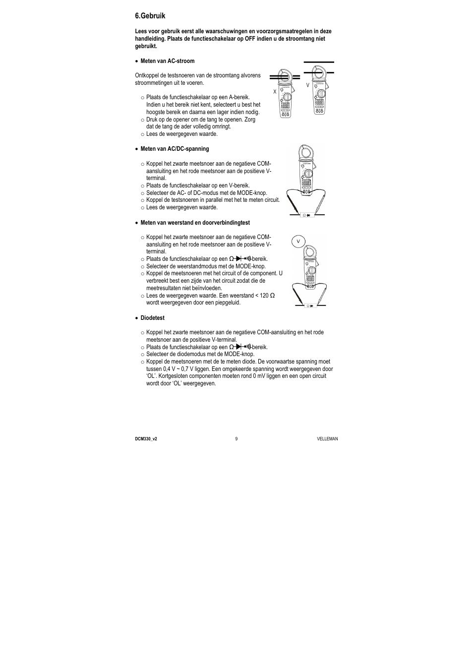 Gebruik | Velleman DCM330 User Manual | Page 9 / 29