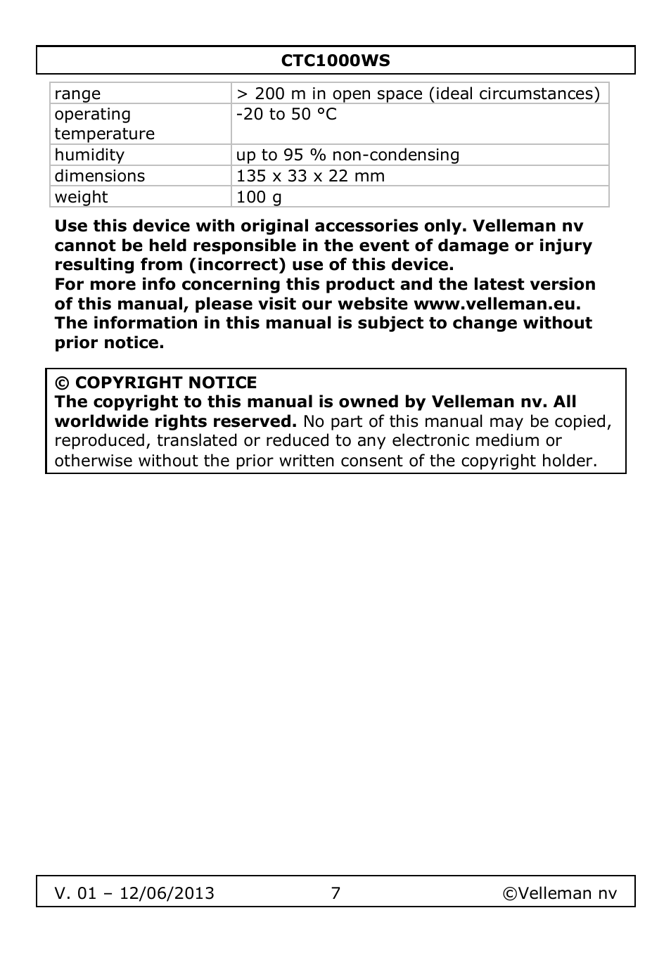 Velleman CTC1000WS User Manual | Page 7 / 40