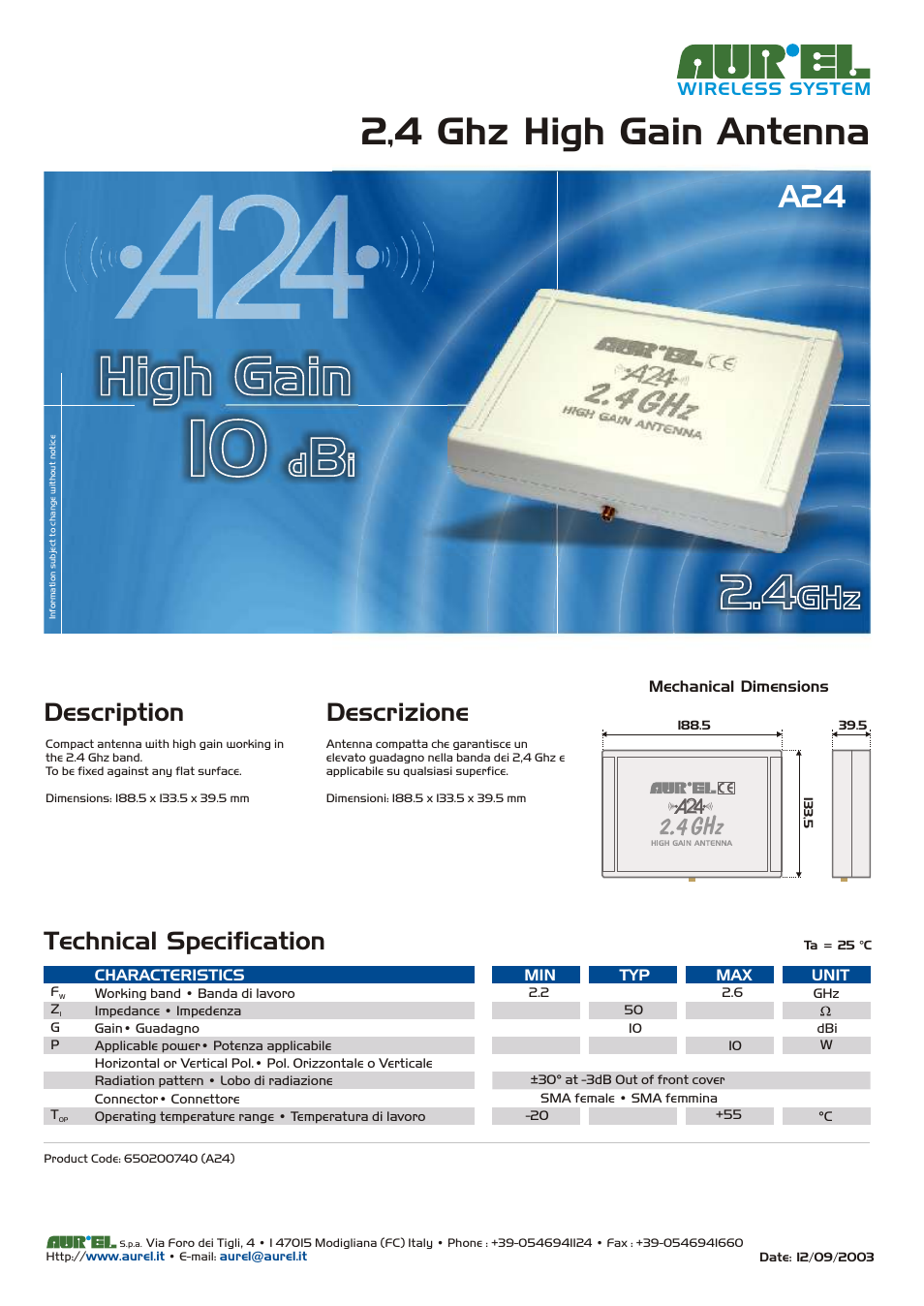 Velleman A24 User Manual | 1 page