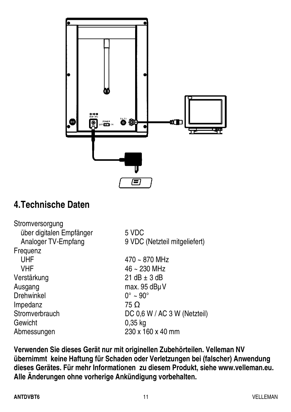 Technische daten | Velleman ANTDVBT6 User Manual | Page 11 / 12