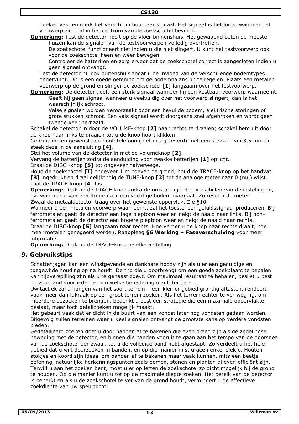 Gebruikstips | Velleman CS130 User Manual | Page 13 / 54