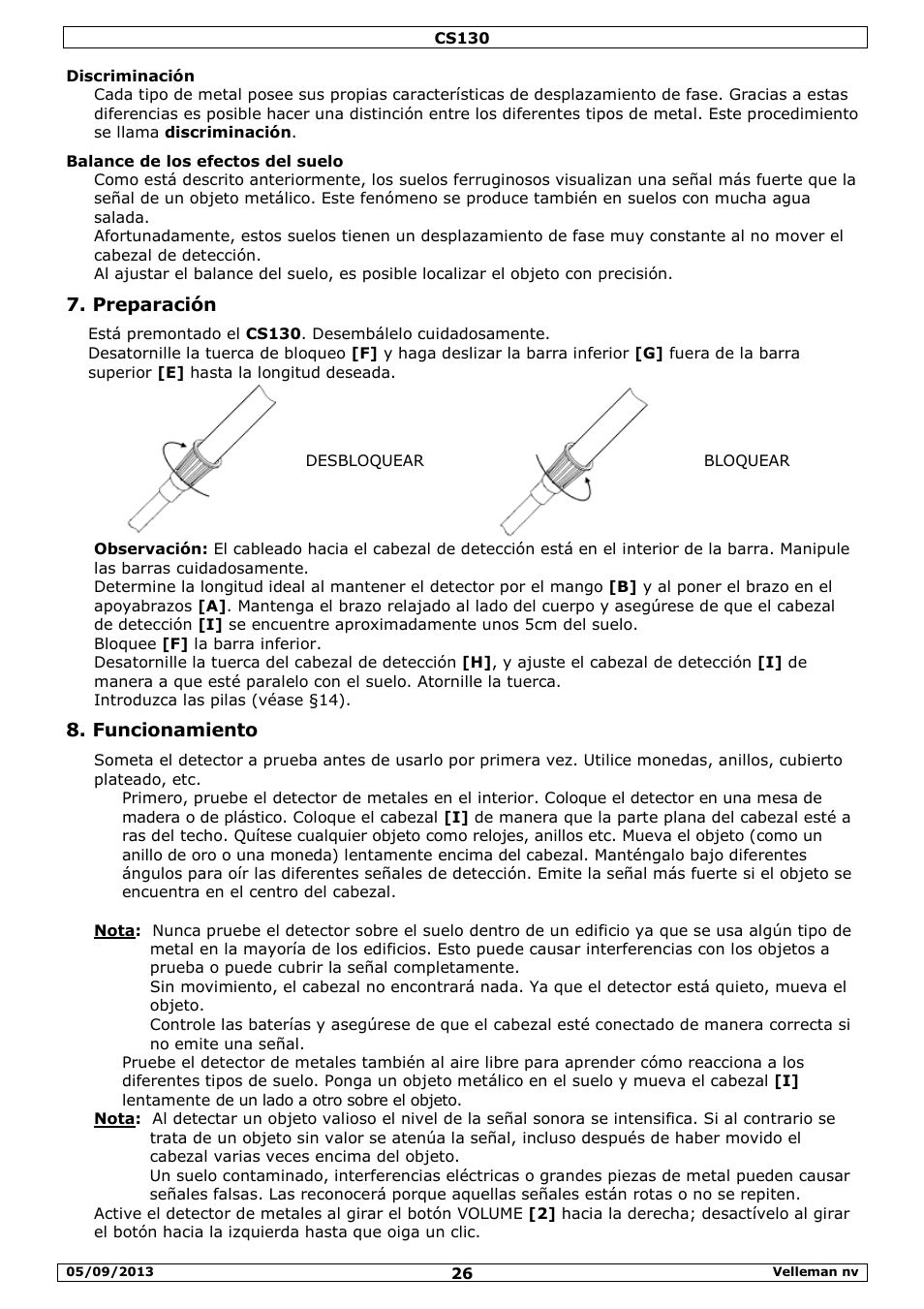 Preparación, Funcionamiento | Velleman CS130 User Manual | Page 26 / 54