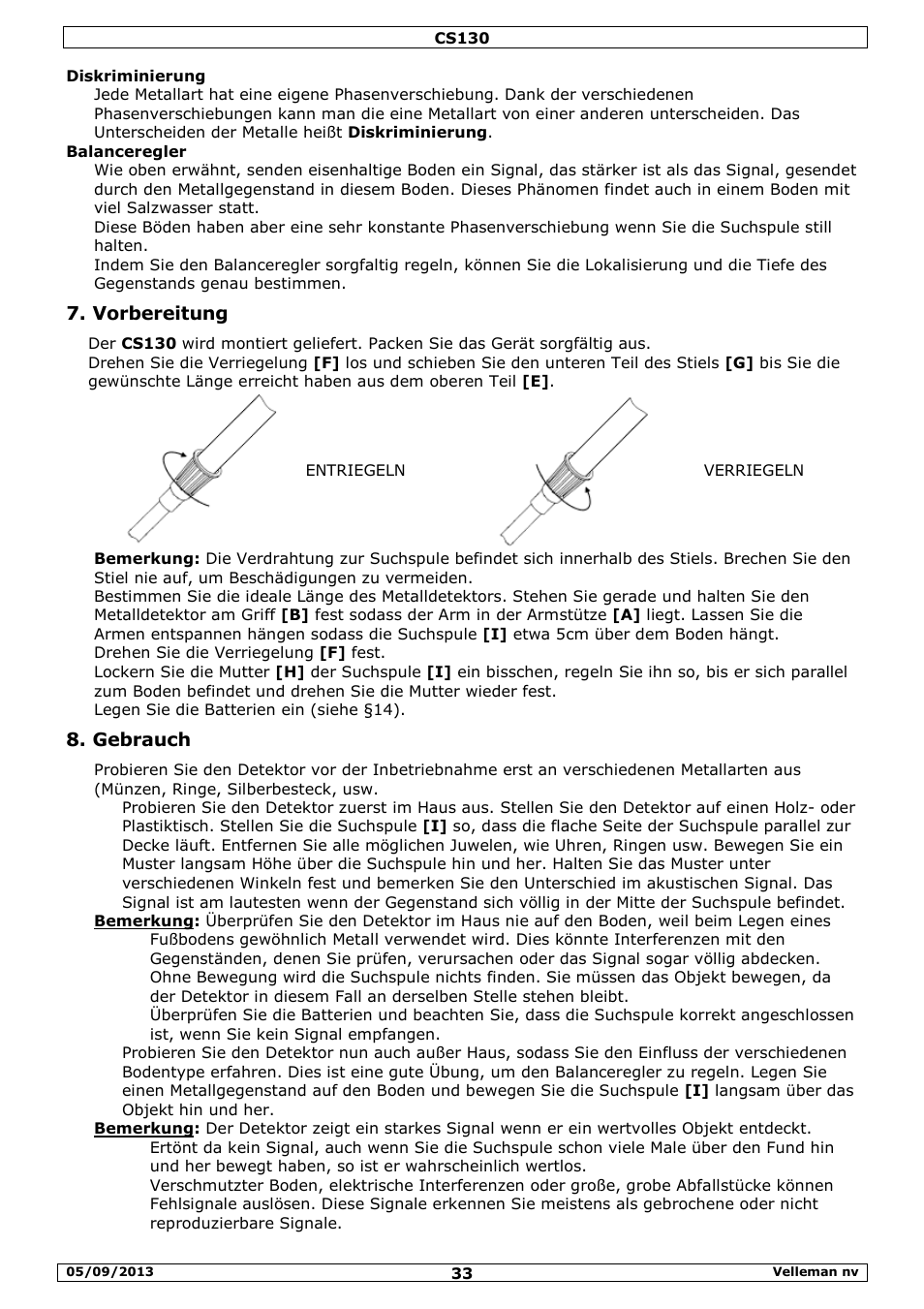 Vorbereitung, Gebrauch | Velleman CS130 User Manual | Page 33 / 54