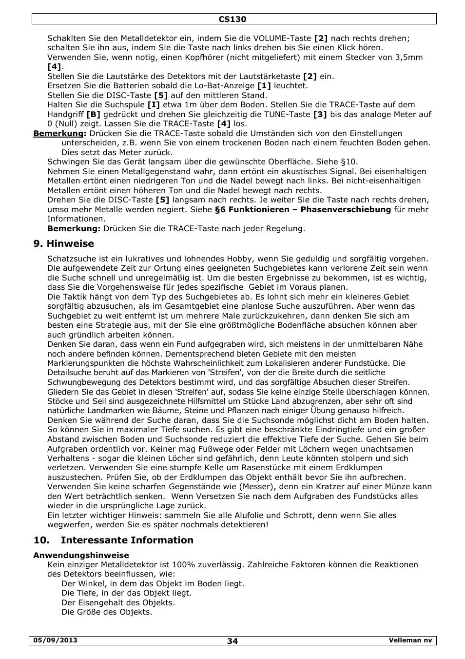 Hinweise, Interessante information | Velleman CS130 User Manual | Page 34 / 54