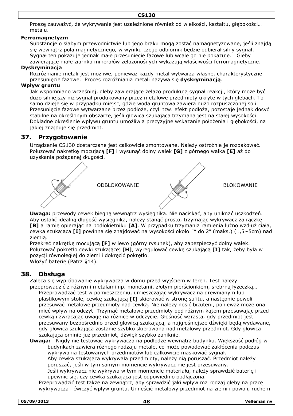 Przygotowanie, Obsługa | Velleman CS130 User Manual | Page 48 / 54