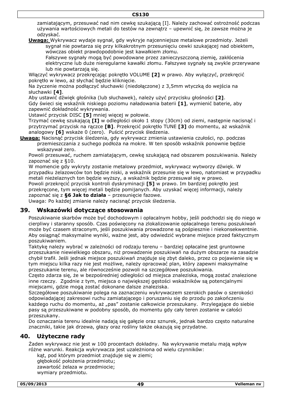 Wskazówki dotyczące stosowania, Użyteczne rady | Velleman CS130 User Manual | Page 49 / 54