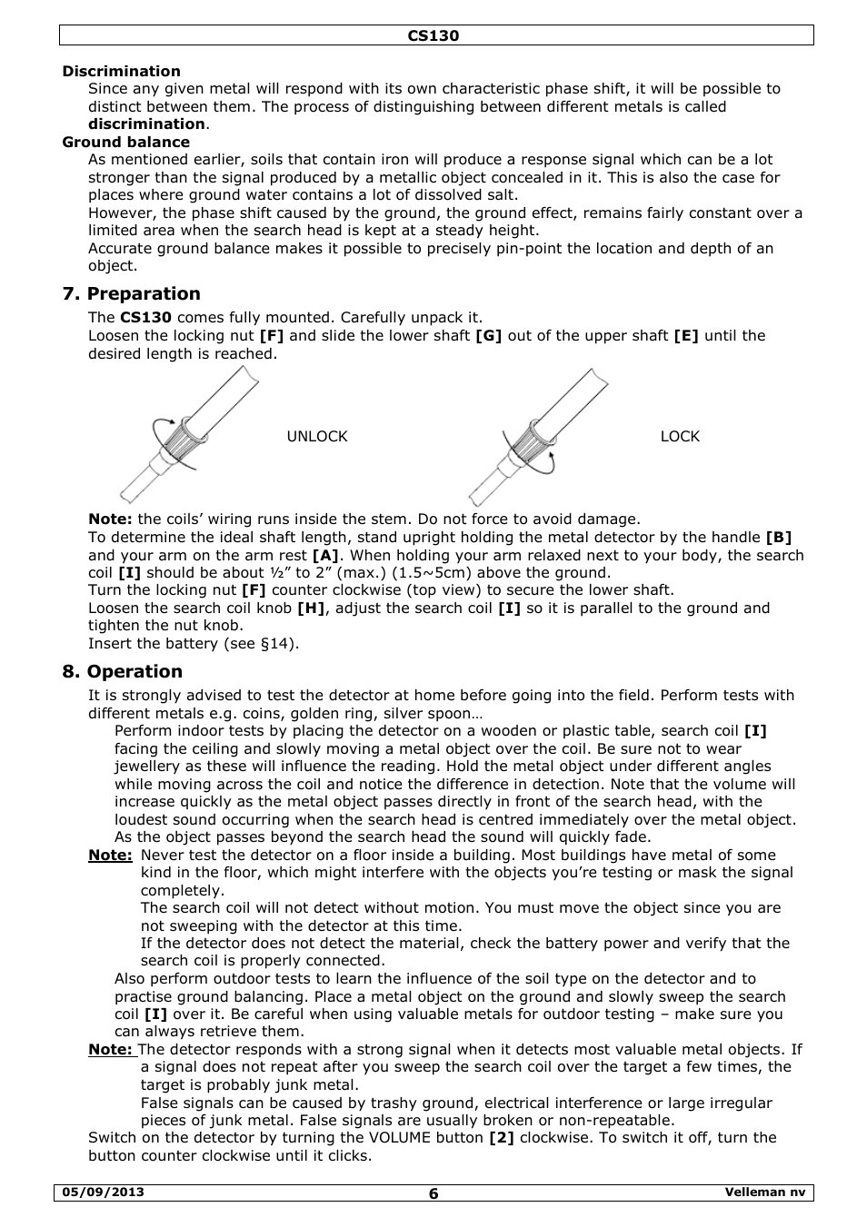 Preparation, Operation | Velleman CS130 User Manual | Page 6 / 54