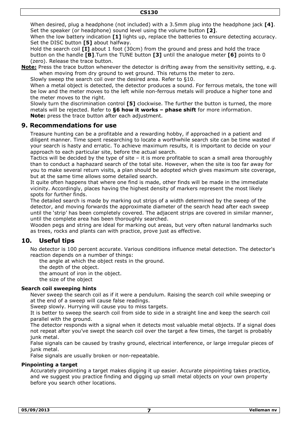 Recommendations for use, Useful tips | Velleman CS130 User Manual | Page 7 / 54