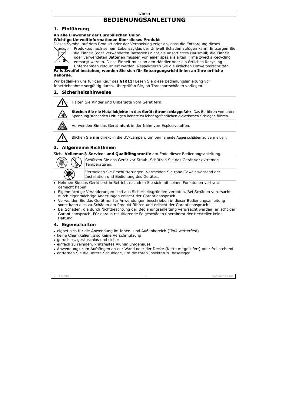 Bedie, Enungs, Anleitu | Velleman GIK11 User Manual | Page 11 / 16