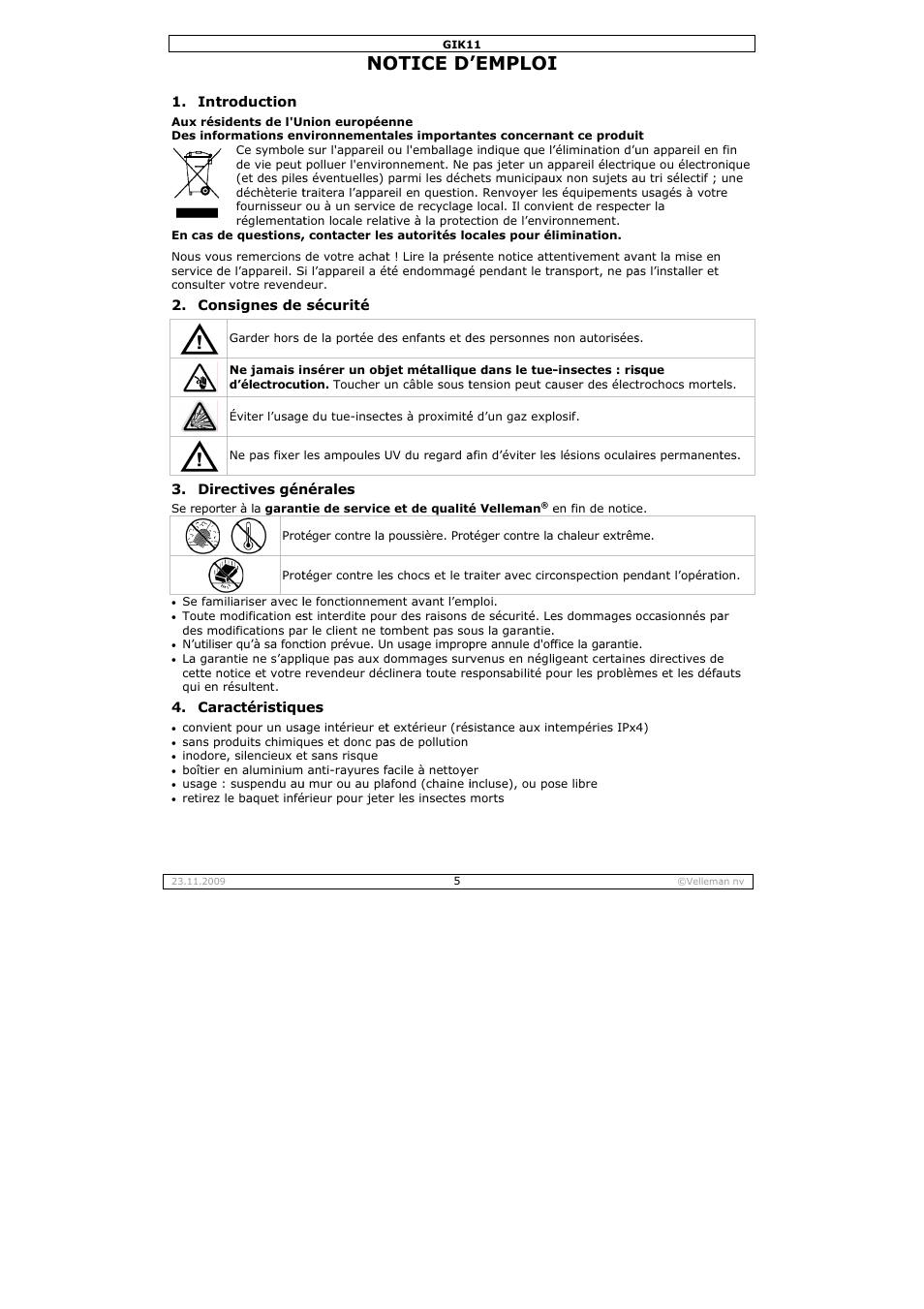 Otice d, Emploi | Velleman GIK11 User Manual | Page 5 / 16