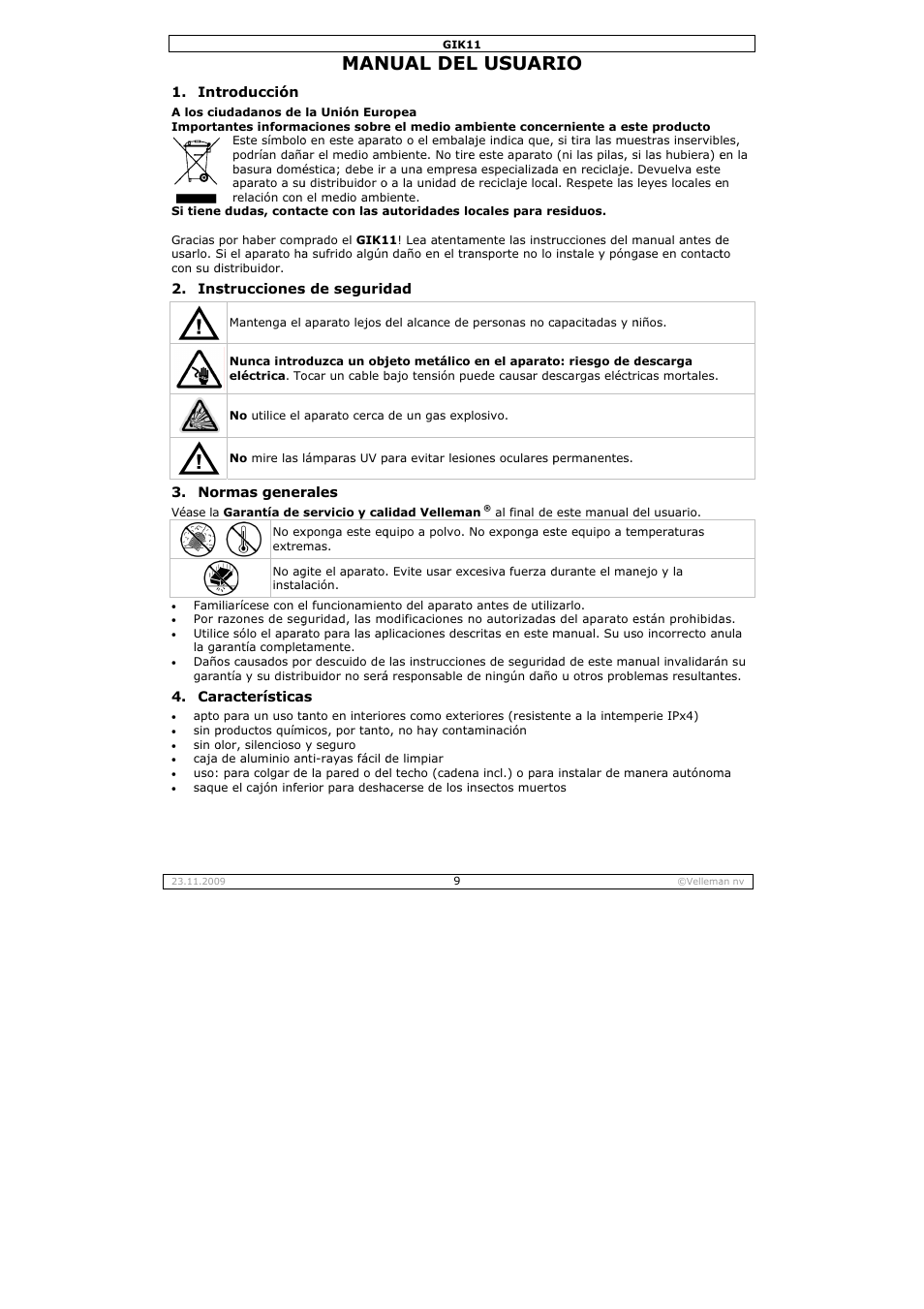 Nual del, L usuar | Velleman GIK11 User Manual | Page 9 / 16