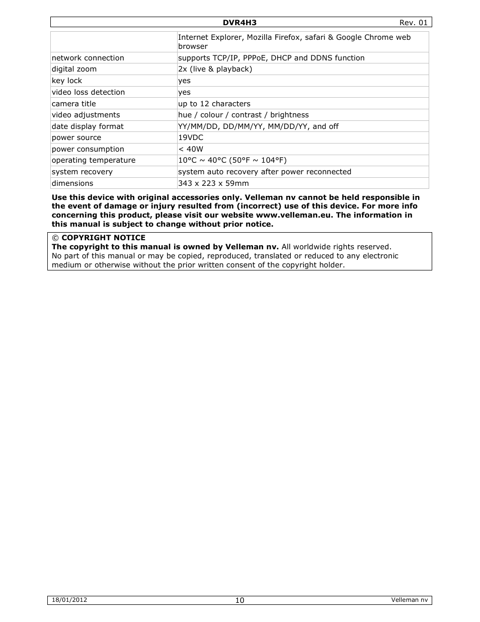 Velleman DVR4H3 Quick Installation Guide User Manual | Page 10 / 44