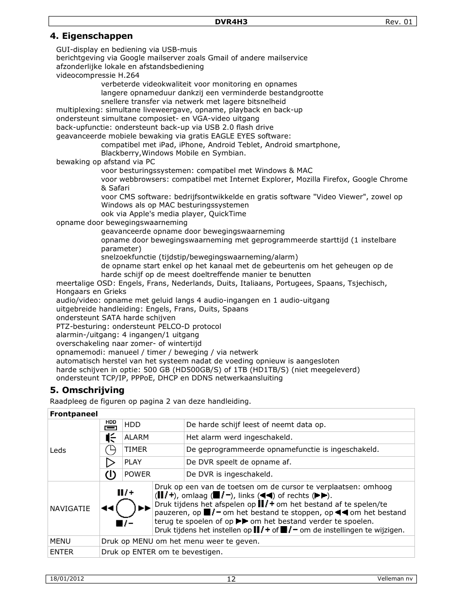 Velleman DVR4H3 Quick Installation Guide User Manual | Page 12 / 44