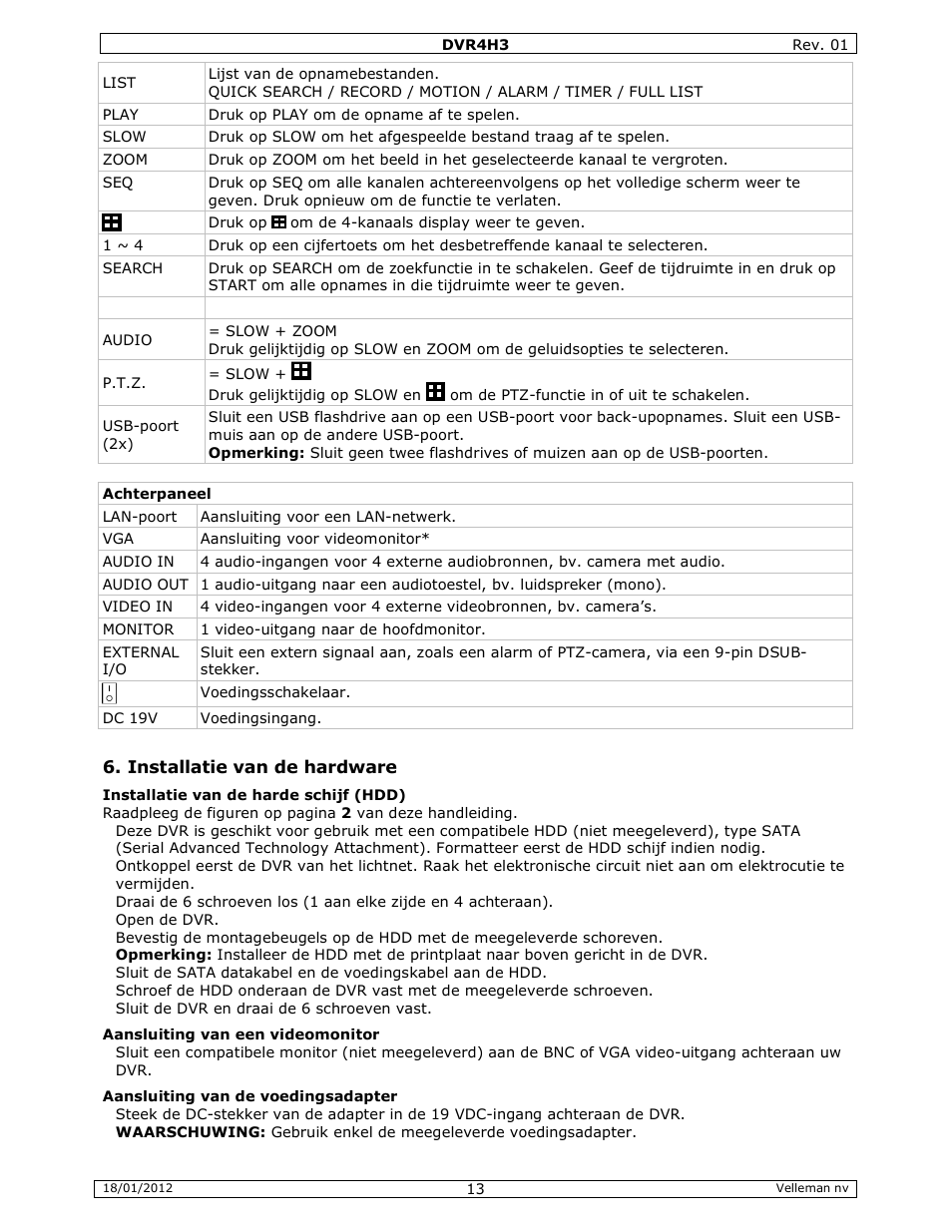 Velleman DVR4H3 Quick Installation Guide User Manual | Page 13 / 44