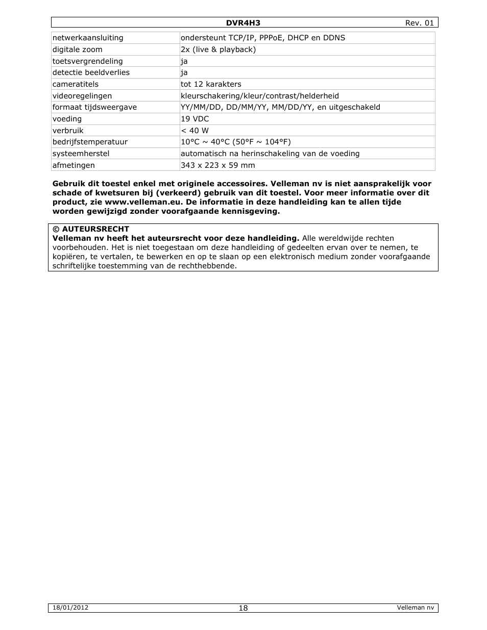 Velleman DVR4H3 Quick Installation Guide User Manual | Page 18 / 44