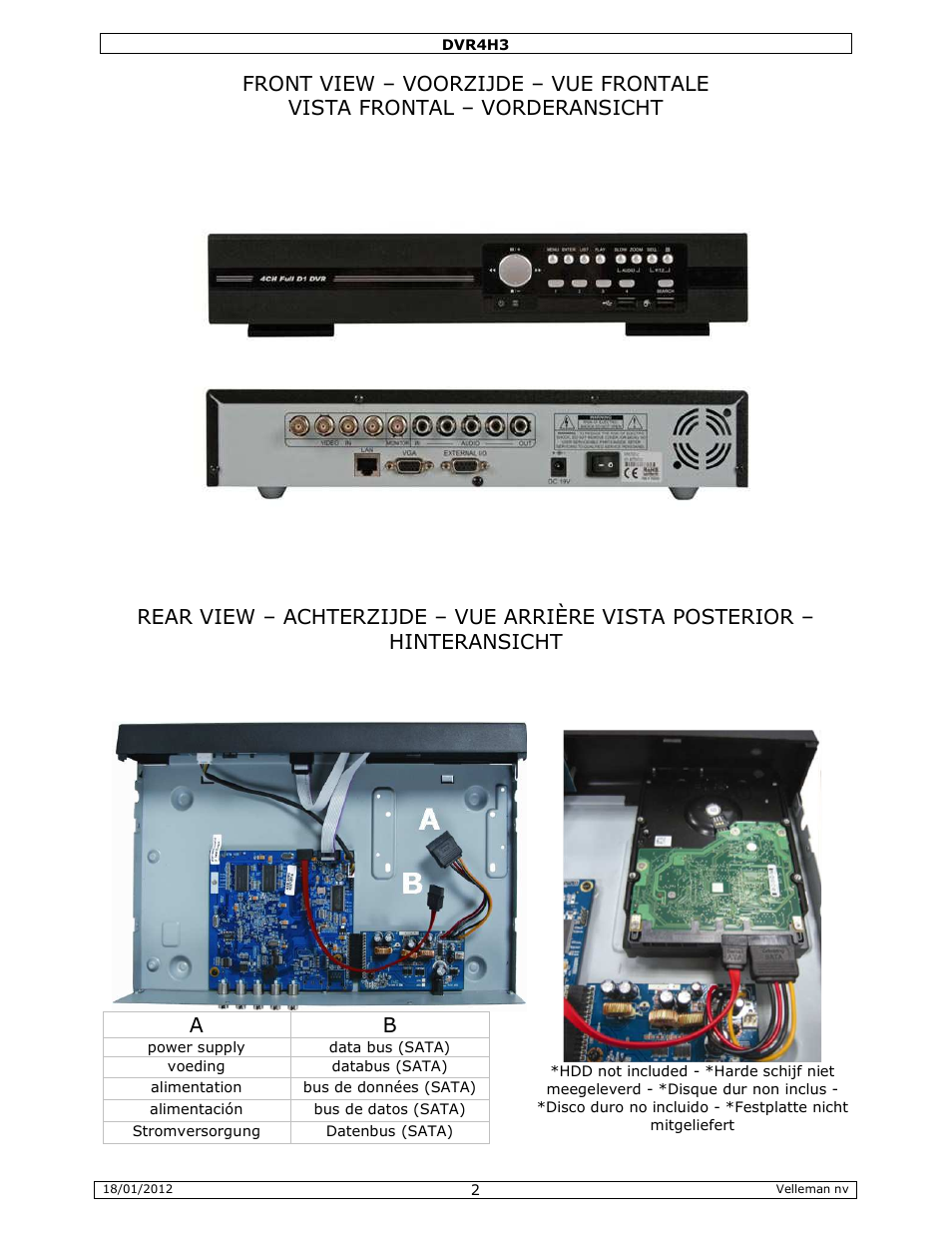 Velleman DVR4H3 Quick Installation Guide User Manual | Page 2 / 44