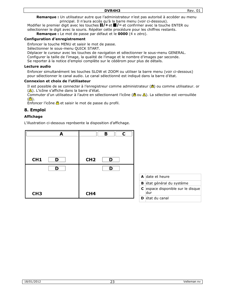 Velleman DVR4H3 Quick Installation Guide User Manual | Page 23 / 44