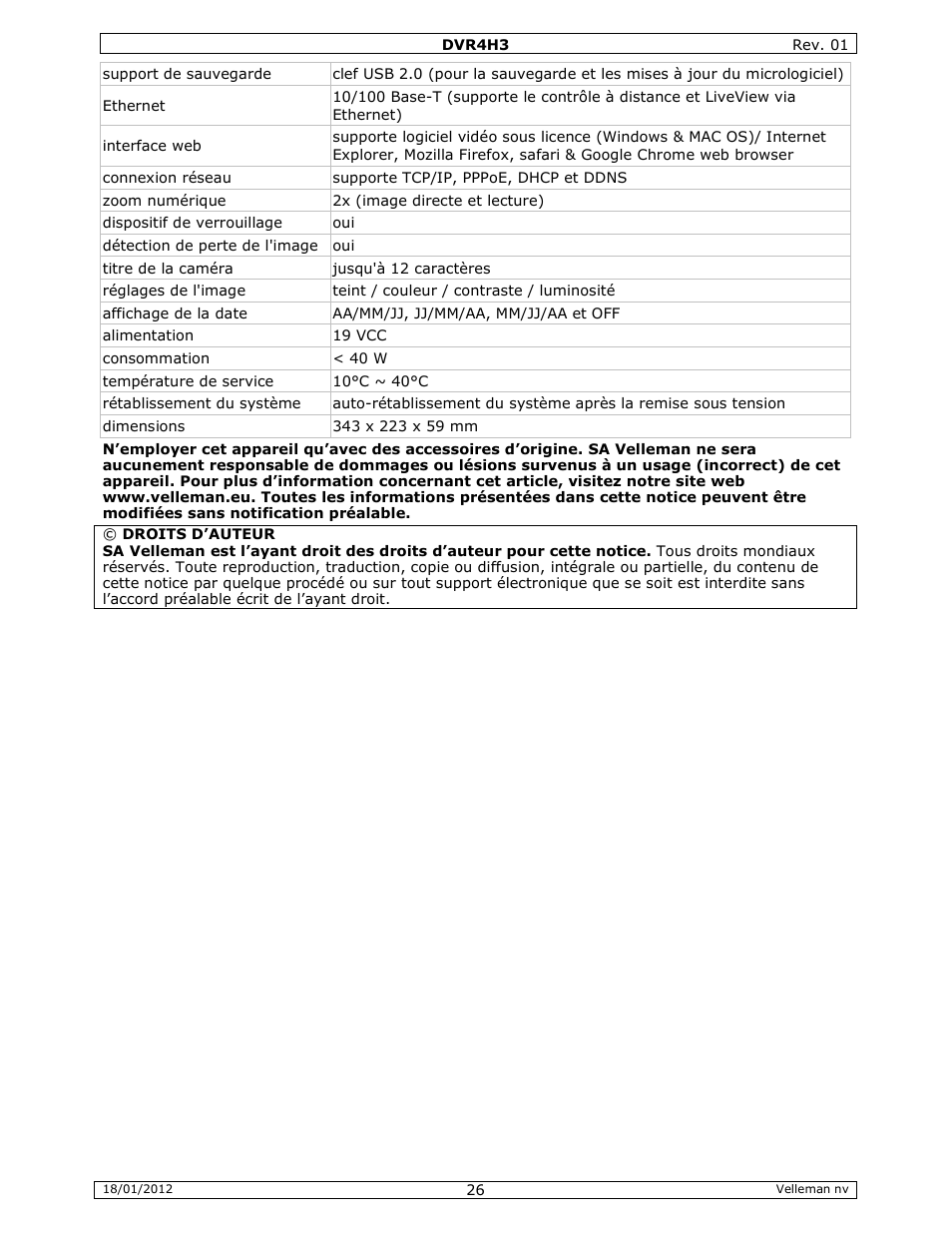 Velleman DVR4H3 Quick Installation Guide User Manual | Page 26 / 44