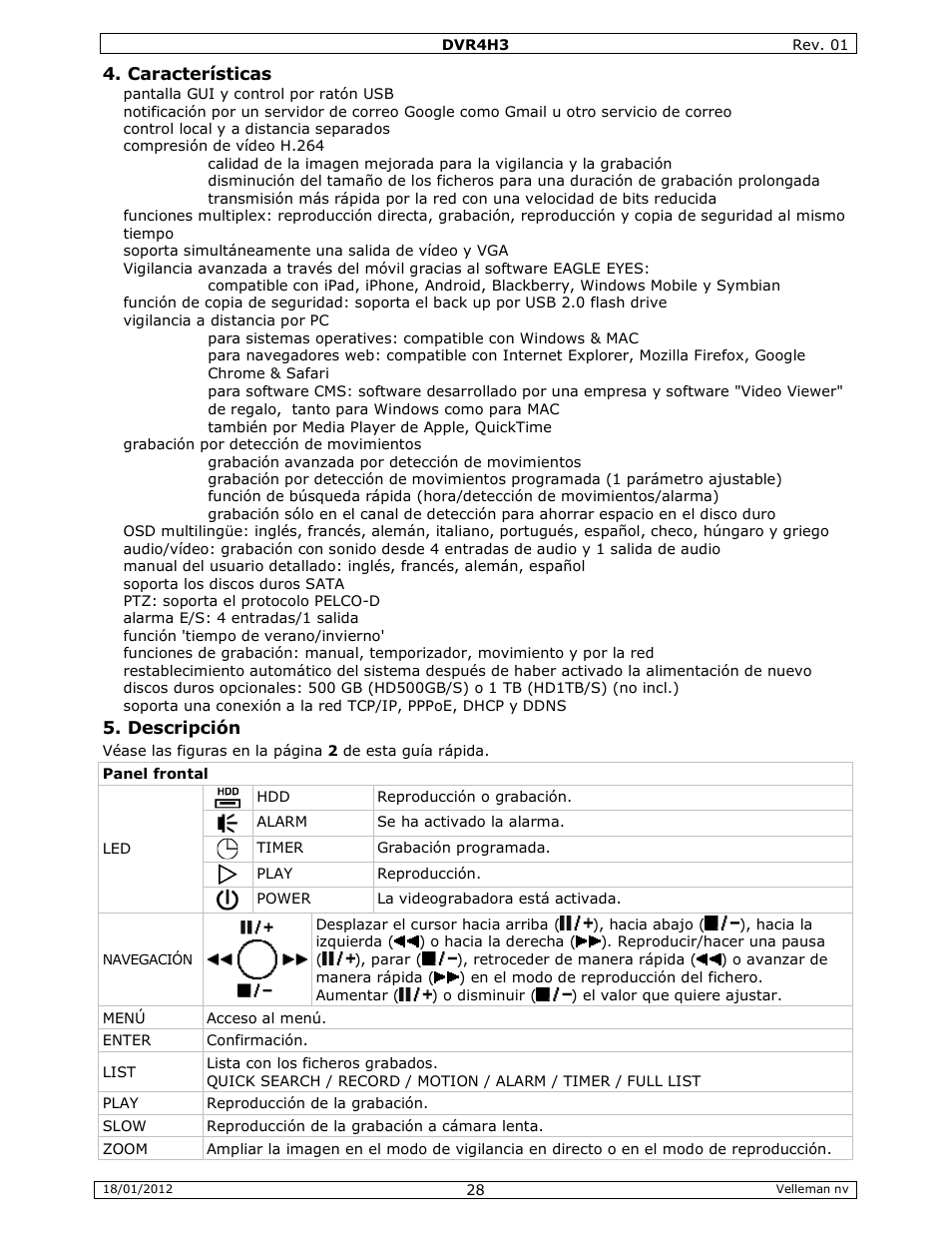 Velleman DVR4H3 Quick Installation Guide User Manual | Page 28 / 44